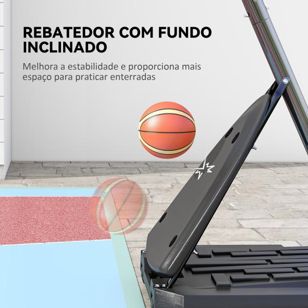 Cesta de Basquetebol Ajustável 236 - 293 cm com Rodas Painel de PC Base Recarregável para Exterior Preto