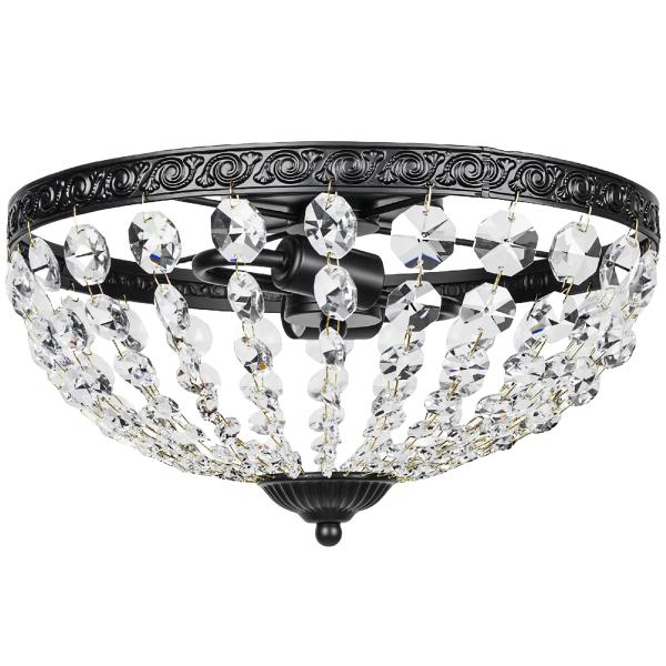 Candeeiro de Teto de Cristal Clássico com 2 Suportes E14 40W Candeeiro de Teto Vintage com 168 Contas de Cristal Ø35x22 cm Preto