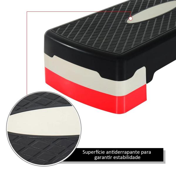 Step para Exercício Aeróbico Plataforma Step com Altura Ajustável em 2 Níveis com Carga Máxima 150kg para Exercício em Academia Casa 68x29x10 - 15cm Preto e Vermelho