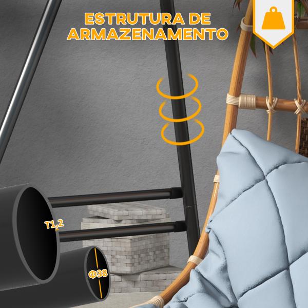 Suporte para Cadeira Suspensa 130 cm Suporte para Baloiço com Estrutura em Aço Capacidade 150 kg para Pátio Jardim Preto