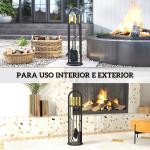 Conjunto de Acessórios para Lareira de 5 Peças de Metal com Vassoura Pá Tenazes Atiçador e Suporte 20x20x71 cm Dourado