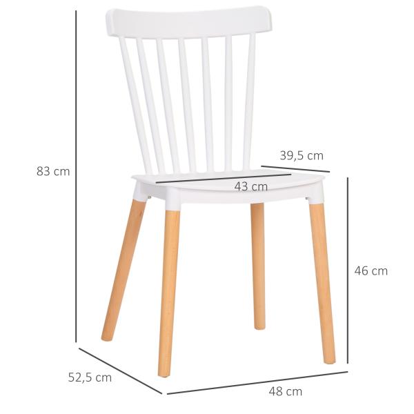 Conjunto de 4 Cadeiras Estilo Nórdico com Encosto Alto e Pés de Madeira de Faia 48x52,5x83cm Branco e Madeira