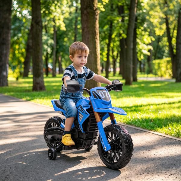 Mota Elétrica para Crianças Moto a Bateria para Crianças 6V com Rodas de Treino e Buzina 105x57x62 cm Azul
