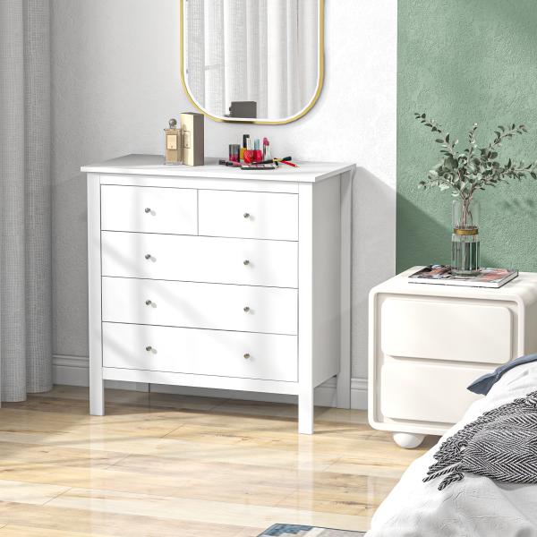 Cómoda com 5 Gavetas com Pés Elevados para Sala e Escritório Estilo Moderno 79x39,5x80,5 cm Branco