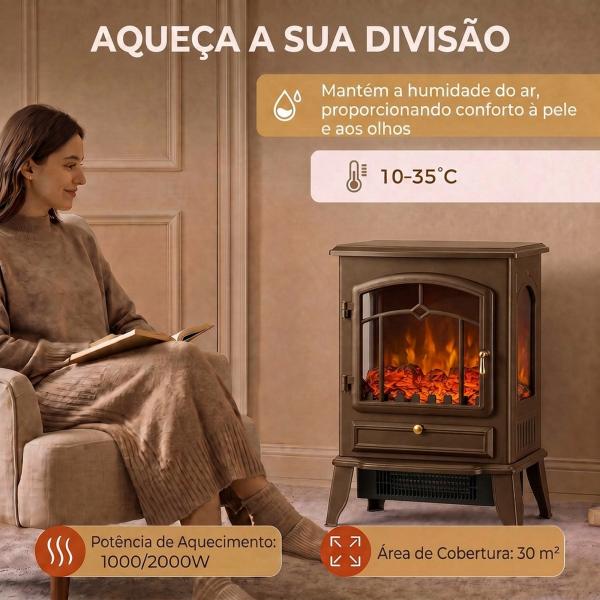 Lareira Elétrica Decorativa de Chão com Efeito Chama 3D 39x24x57 cm Castanho
