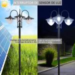 Candeeiro Solar de Jardim com 18 Luzes LED Branco Frio 6000K Impermeável IP44 Sensor de Noite e Base em Forma de Floreira Candeeiro de Exterior para Terraço Pátio 60x55x189cm Preto