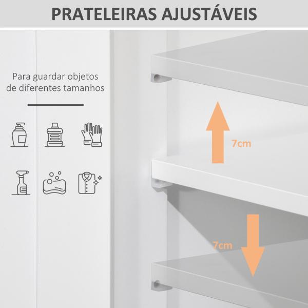 Kleanklin Armário de Casa de Banho com 2 Portas Prateleira Ajustável 2 Gavetas e Compartimento Aberto Móvel Auxiliar de Armazenamento para Sala de Estar Cozinha 60x30x108,8cm Branco