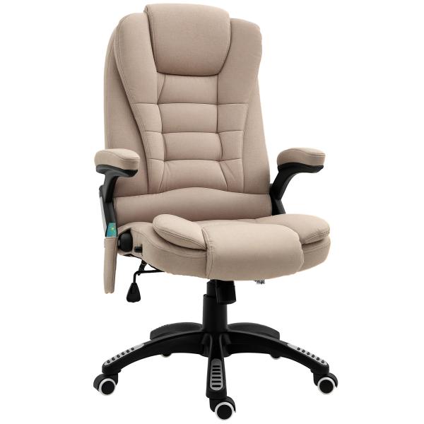 Cadeira de Escritório com Massagem 6 Pontos Reclinável até 130° com Função de Aquecimento 67x74x107 - 116 cm Castanho Claro