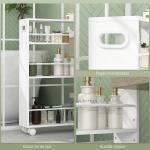 Estante de Casa de Banho com Rodas Carrinho Auxiliar de 3 Níveis com Barras Laterais e Alças 45x15x80 cm Branco