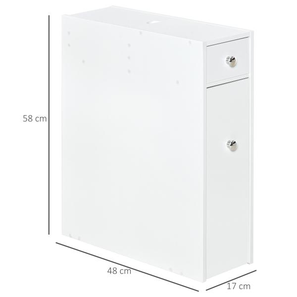 Armário Auxiliar de Casa de Banho Estreito com 2 Gavetas e Compartimento Superior com Tampa 17x48x58cm Branco
