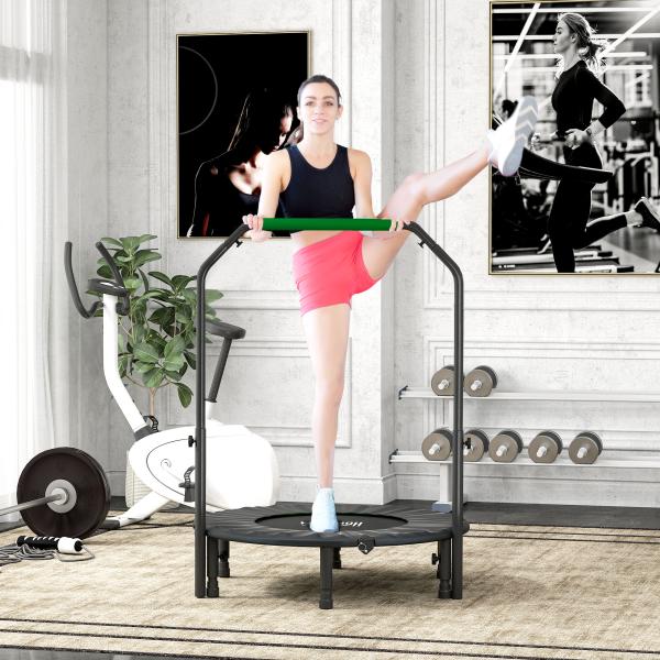 Trampolim Fitness Ø102 Trampolim Dobrável com Pega Ajustável em 4 Níveis Estrutura de Aço Verde