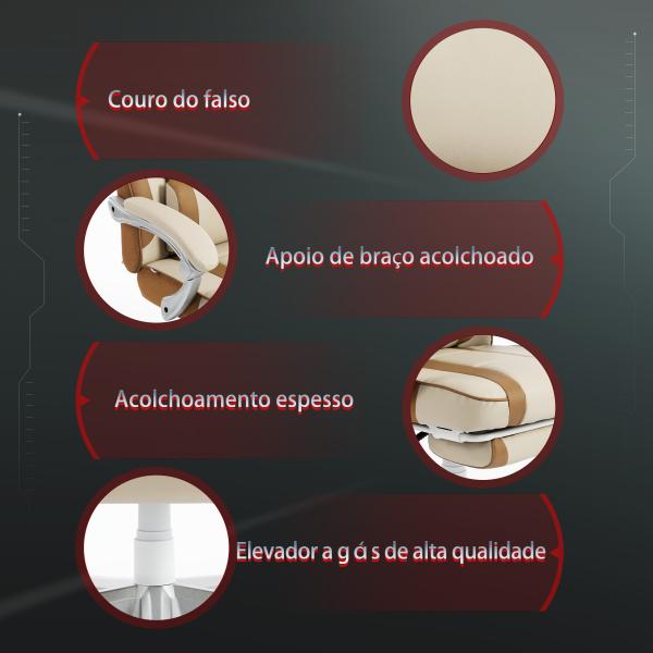 Cadeira Gamer Reclinável com Altura Ajustável Apoio para Pés Retrátil Suporte Lombar e Almofada de Cabeça Removível Creme