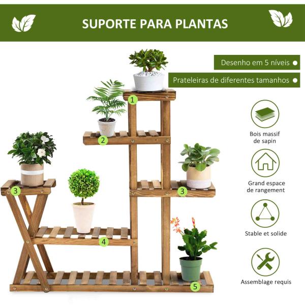 Suporte para Plantas Estante para Plantas de Madeira com 5 Níveis para Interior Exterior 98x28x95 cm Madeira