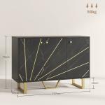 Aparador de Sala de Estar com 2 Armários e Prateleira Interior Ajustável com Efeito Mármore 107x35x75 cm Preto e Dourado