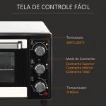 Mini Forno 16 L 1400 W com 3 Modos de Aquecimento Temperatura até 230°C Temporizador 60 Minutos Bandeja para Assar e Grade 44x32x28,1 cm Branco e Preto