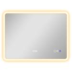 Espelho de Casa de Banho com Luz LED 80x60 cm Bluetooth 3 Cores de Luz Relógio Digital Função Antiembaciamento Função de Memória Prata