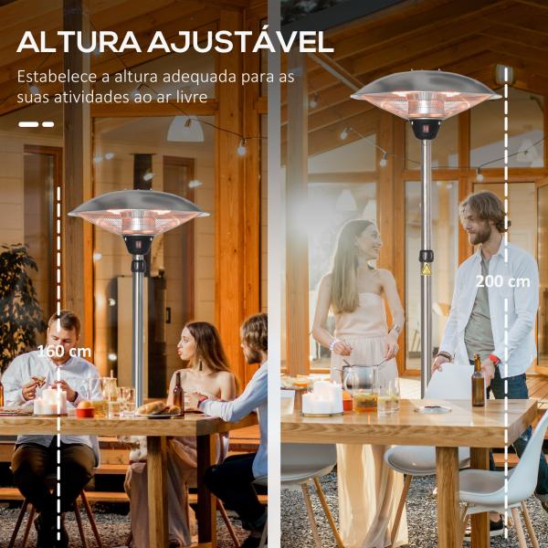 Aquecedor de Jardim Elétrico 3000W Aquecedor Infravermelho com 3 Níveis de Aquecimento Proteção IP44 Ø58,5x160 - 200cm Prata