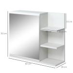 Armário Casa de Banho com Espelho Montado na Parede com 3 Prateleiras Abertas e 1 Porta com Prateleira Interior Estilo Moderno 60x18x50cm Branco