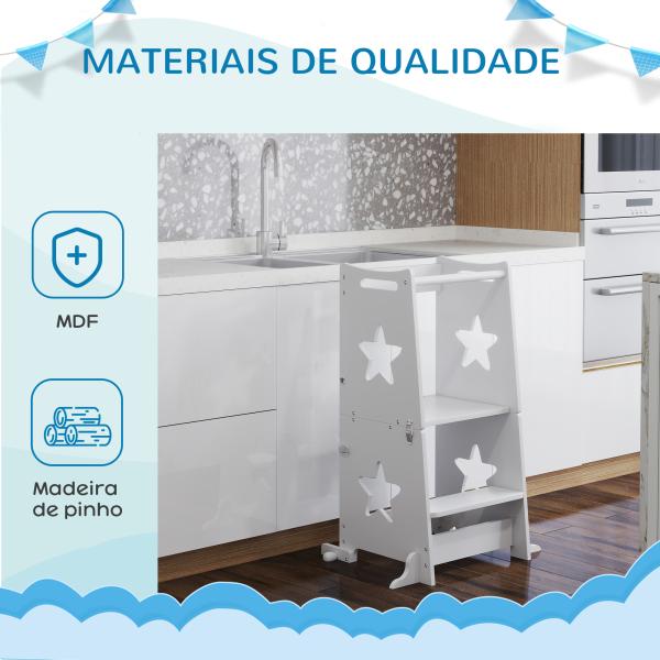 Torre de Aprendizagem 2 em 1 Torre de Aprendizagem para Crianças Convertível em Mesa e Cadeira 60x44,5x86 cm Branco