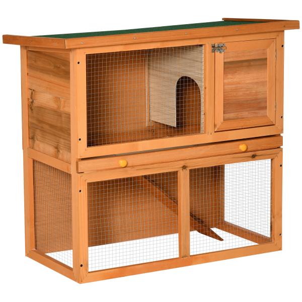 Coelheira de Exterior de Madeira para Animais Pequenos 2 Níveis com Rampa Teto Asfáltico e Porta com Trava 90x45x80 cm Madeira e Verde