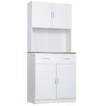 Armário de Cozinha com Gaveta 4 Portas e Prateleiras Interiores Ajustável em Altura Móvel Auxiliar de Armazenamento Moderno para Sala de Jantar Sala de Estar 80x40x180cm Branco
