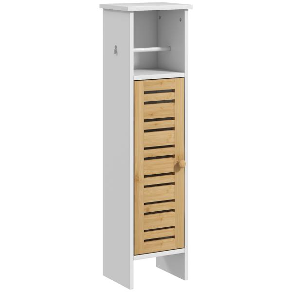 Coluna Casa de Banho Moderna Móvel Auxiliar Casa de Banho com Suporte para Papel Higiénico 21x17x78 cm Branco e Madeira