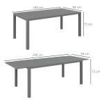 Mesa de Jardim Extensível Mesa de Terraço Retangular para 6 - 8 Pessoas Capacidade 50 kg 180/240x94x73 cm Cinza Escuro