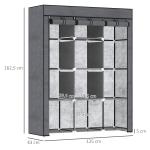 Roupeiro de Tecido Dobrável com 8 Prateleiras de Armazenamento e 2 Barras de Pendurar 125x43x162,5 cm Cinzento