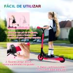 Trotinete Elétrica Dobrável para Crianças 120 W Autonomia 6 km e Máximo 10 km/h com Travão Luzes LED 74x52x83 - 87 cm Vermelho