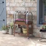 Mesa de Cultivo com Rodas 80x40x120 cm Horta Urbana Elevada com Cobertura de Estufa para Cultivar Plantas Flores Marróm
