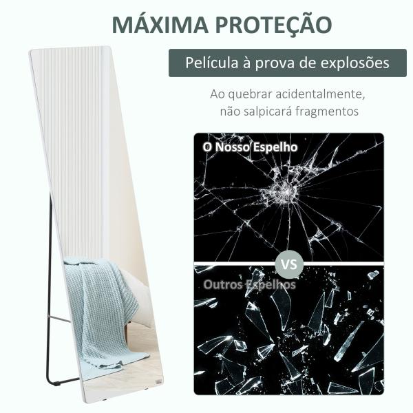 Espelho de Pé Espelho de Corpo Inteiro 45x37x158,5cm Espelho de Parede com Estrutura de Liga de Alumínio Estilo Moderno Prata