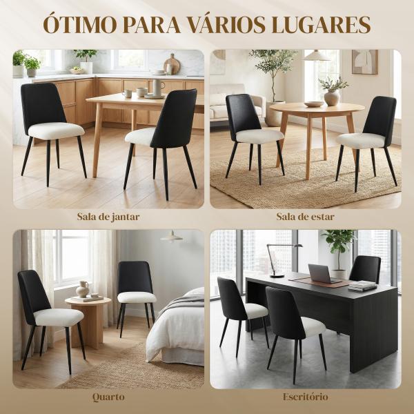 Conjunto de 2 Cadeiras de Cozinha com Encosto em PU Pernas de Aço e Assento Acolchoado 47,5x57x84 cm Preto e Bege