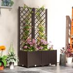 Floreira com Treliça de PP com Drenagem e Amplo Espaço para Plantas Trepadoras Vaso com Suporte para Jardim 80x40x135 cm Marrom