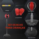 Punching Ball de Boxe com Altura Ajustável Base Recarregável e Luvas para Adolescentes Ø43x125 - 145 cm Vermelho e Preto