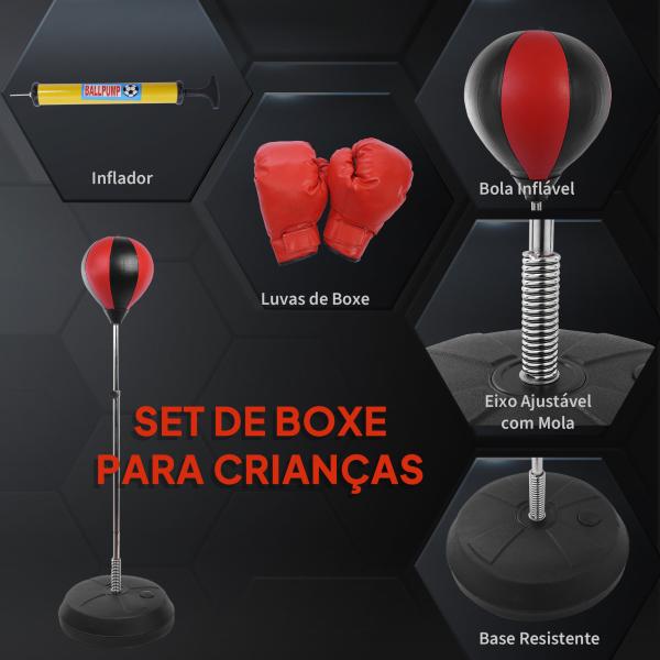 Punching Ball de Boxe com Altura Ajustável Base Recarregável e Luvas para Adolescentes Ø43x125 - 145 cm Vermelho e Preto