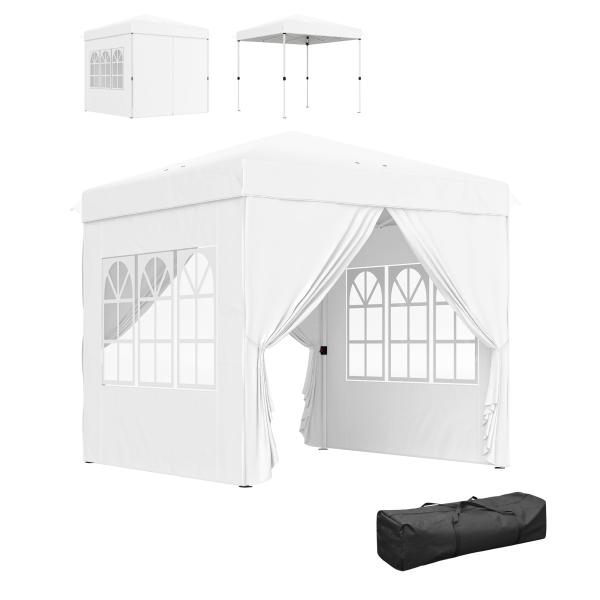 Tenda Dobrável Pop - Up 248x248x270 cm com 4 Paredes Laterais Anti - UV Altura Ajustável e Bolsa de Transporte Branco