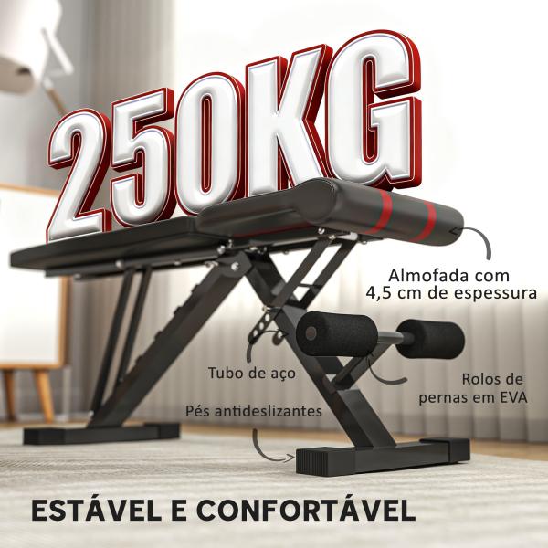 Banco de Abdominais Ajustável Banco de Musculação Dobrável para Treino de Corpo Completo 82x35x42,5 - 107 cm Preto
