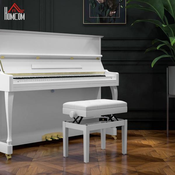 Banco de Piano com Espaço de Armazenamento e Altura Ajustável Carga 200 kg 54,5x33x48 - 58 cm Branco