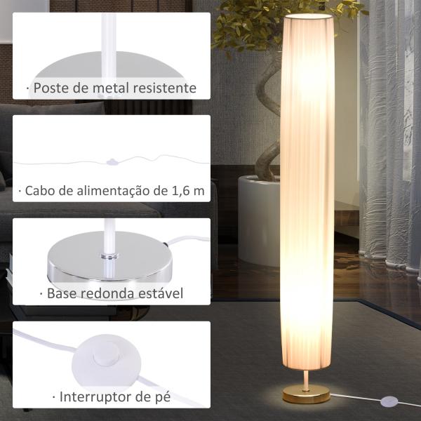 Candeeiro de Pé Moderno com Interruptor de Pé e Base de Aço Inoxidável Ø15x120 cm Branco