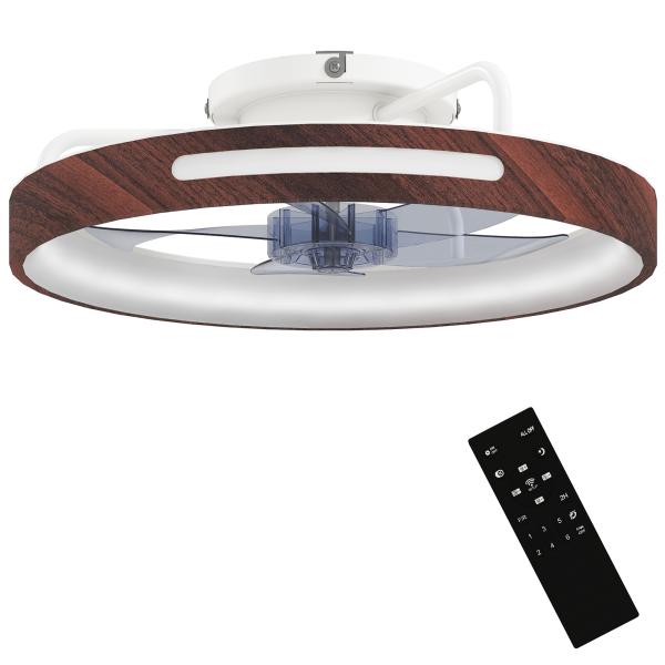 Ventilador de Teto com Luz LED 40 W Motor DC Reversível Comando à Distância 6 Velocidades 3 Cores Temporizador Teca