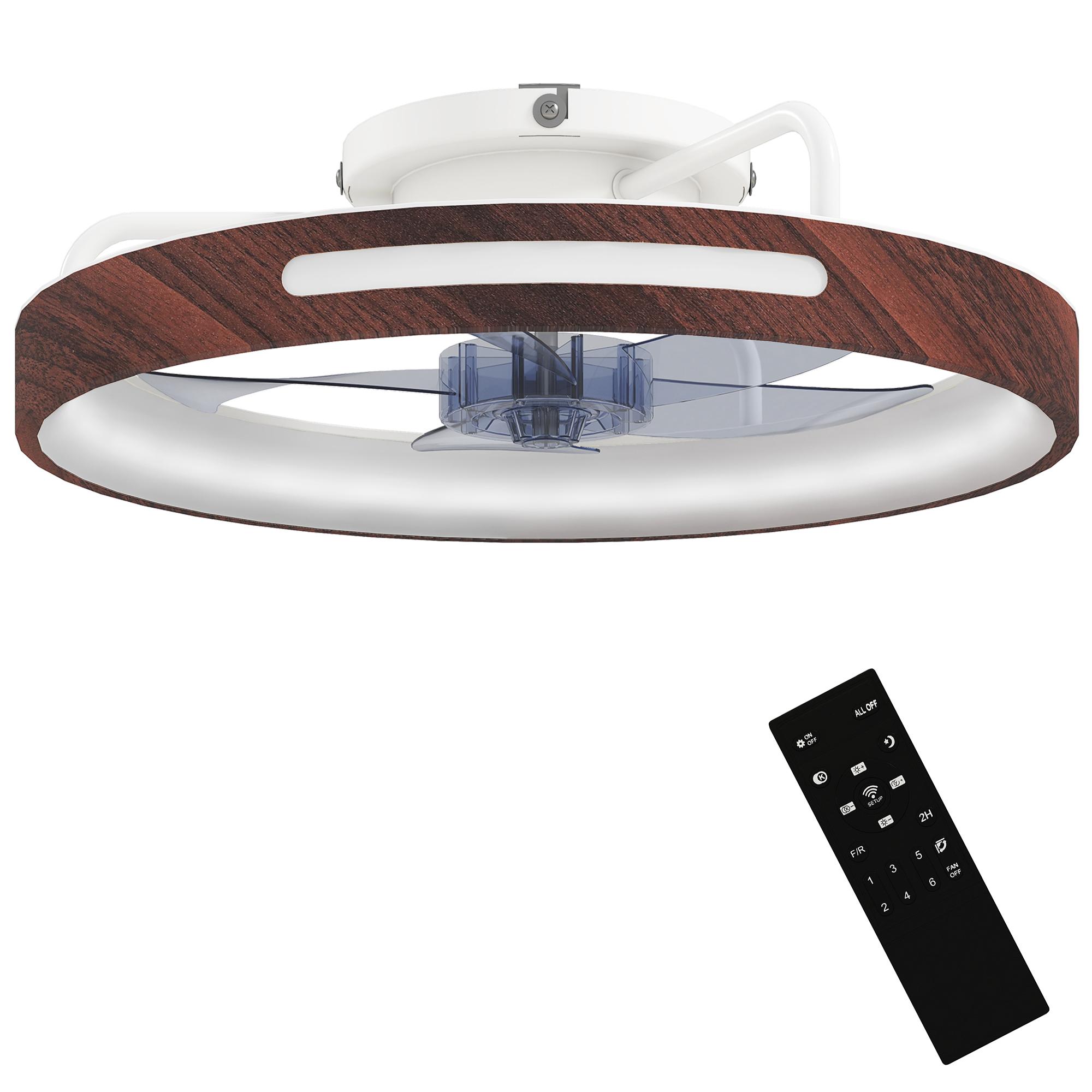 Ventilador de Teto com Luz LED 40 W Motor DC Reversível Comando à Distância 6 Velocidades 3 Cores Temporizador Teca