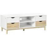 Móvel de TV para Televisores de até 55" com Prateleiras de Armazenamento e 4 Gavetas 120x40x44,5cm Branco e Carvalho