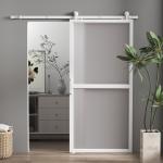 Ferragem para Porta de Correr Kit de Acessórios para Porta Corredeira com 2 Trilhos de Aço de Carbono 200x40x0,6 cm Branco