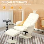 Poltrona Relax com Apoio para os Pés Estofada em PU Reclinável até 145° e Giratório 360° com Encosto Ajustável 81x81x105cm Creme