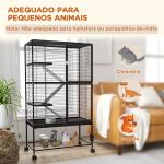 Gaiola para Animais Pequenos de 4 Níveis com Rodas Rampa Comedouro Bebedouro e Bandeja Removível 78x45,5x136 cm Preto
