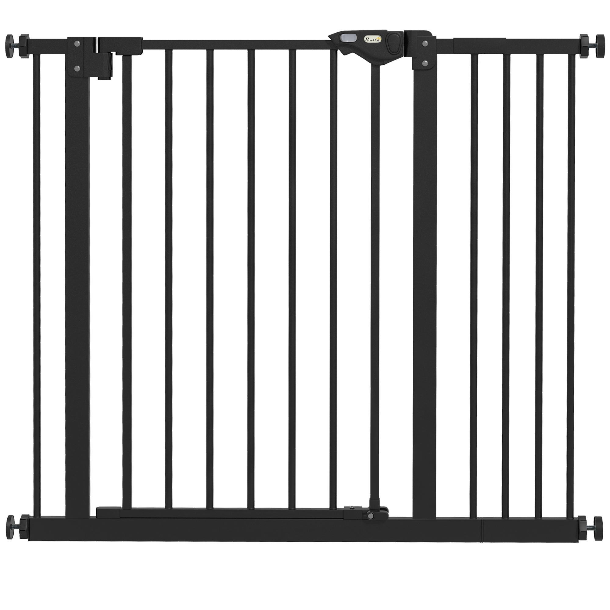 Barreira de Segurança de Cães para Escadas e Portas 74 - 94 cm com 1 Extensão Fechamento Automático e Sistema de Duplo Bloqueio Aço Preto
