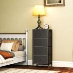 Cómoda para Dormitório Cómoda de Tecido com 4 Gavetas Dobráveis com Frentes de Couro PU 46x30x98 cm Preto