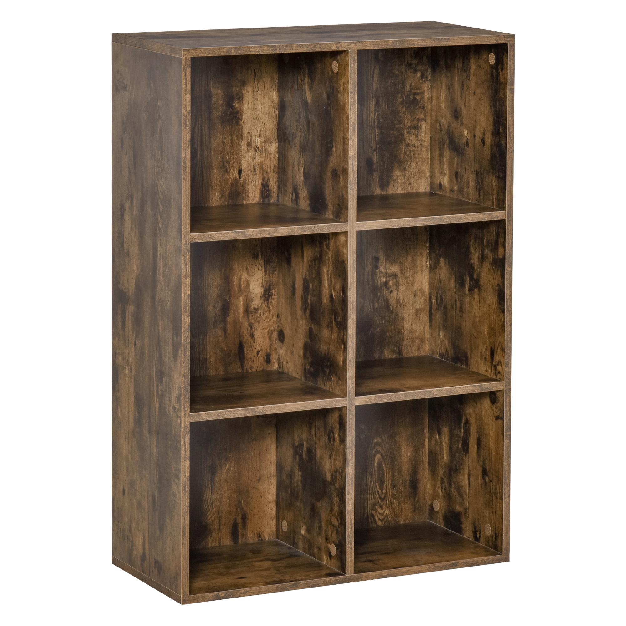 Estante de 3 Níveis Prateleira para Livros com 6 Cubos de Arrumação para Escritório 65,5x30x97,5 cm Castanho Rústico