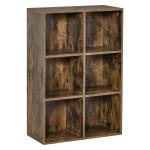 Estante de 3 Níveis Prateleira para Livros com 6 Cubos de Arrumação para Escritório 65,5x30x97,5 cm Castanho Rústico