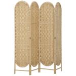 Biombo Separador de 4 Painéis 160x170 cm Painel de Privacidade Dobrável Boémio com Topo Arqueado Entrançado à Mão Madeira